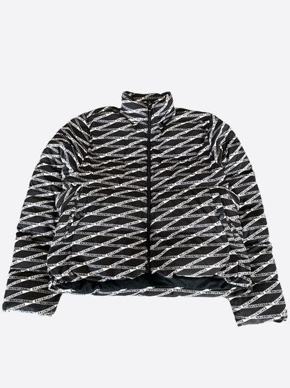 Balenciaga Black & White All Over Logo Puffer Jacket