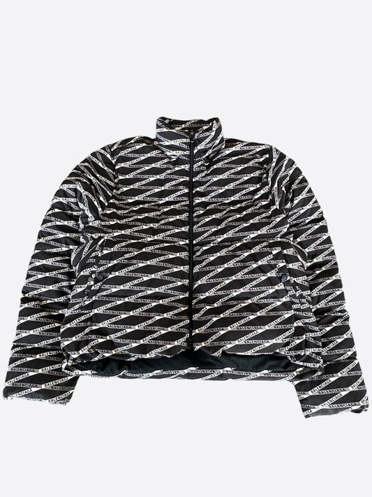 Balenciaga Black & White All Over Logo Puffer Jacket