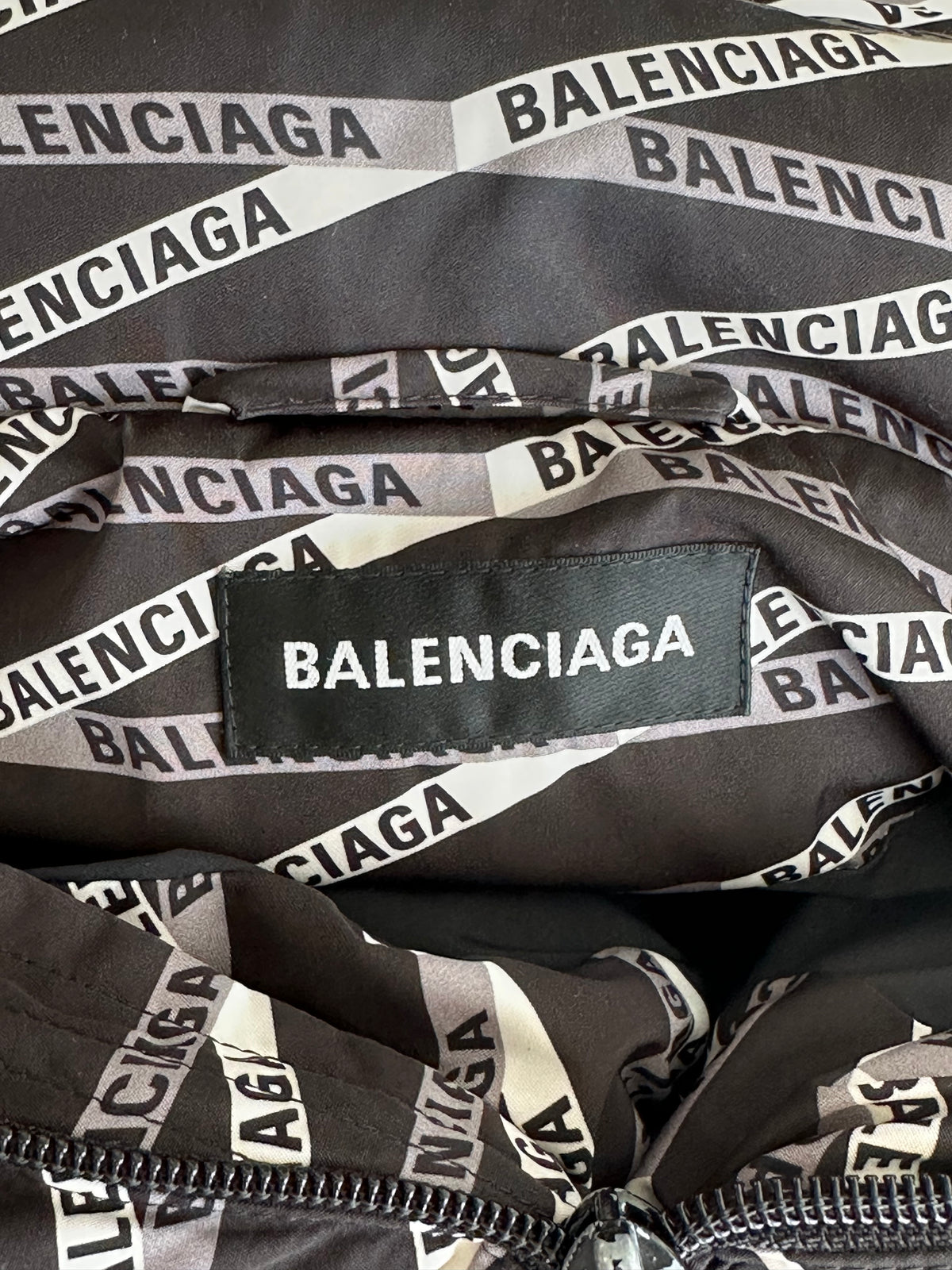 Balenciaga Black & White All Over Logo Puffer Jacket