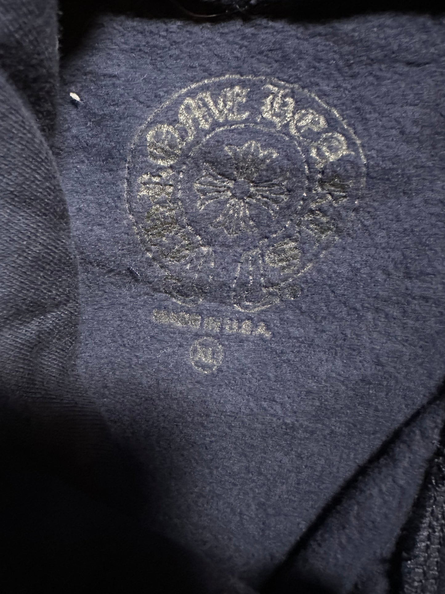 Chrome Hearts Navy & Yellow Script Logo Hoodie