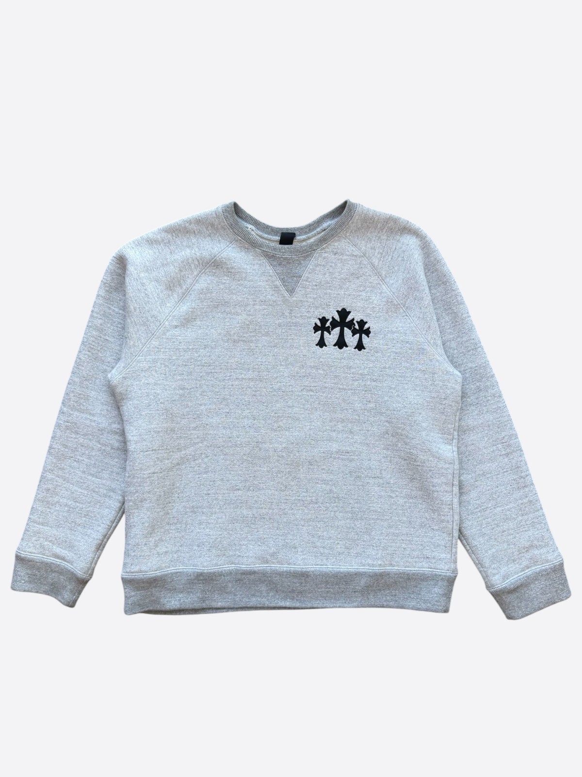 Chrome Hearts Grey & Black Triple Cross CH Logo Embroidered Sweater