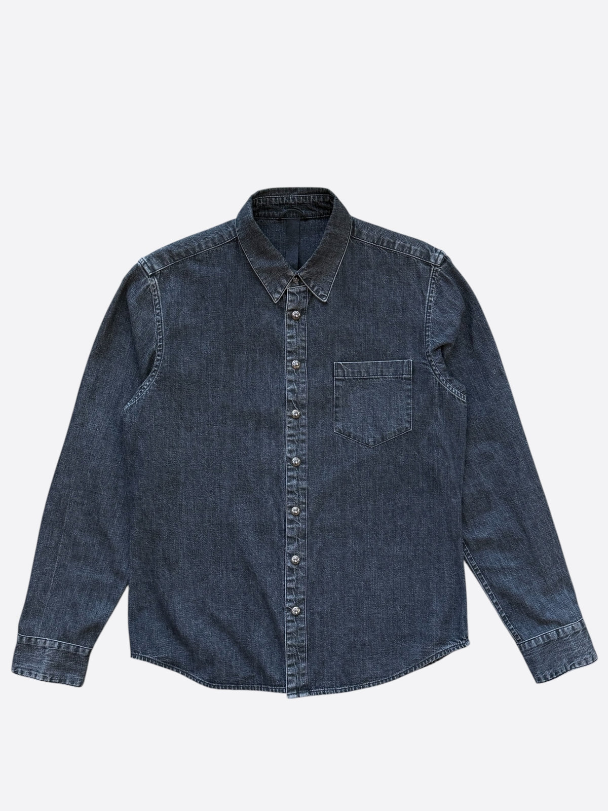 Chrome Hearts Grey Denim Cross Patch Button Up Shirt
