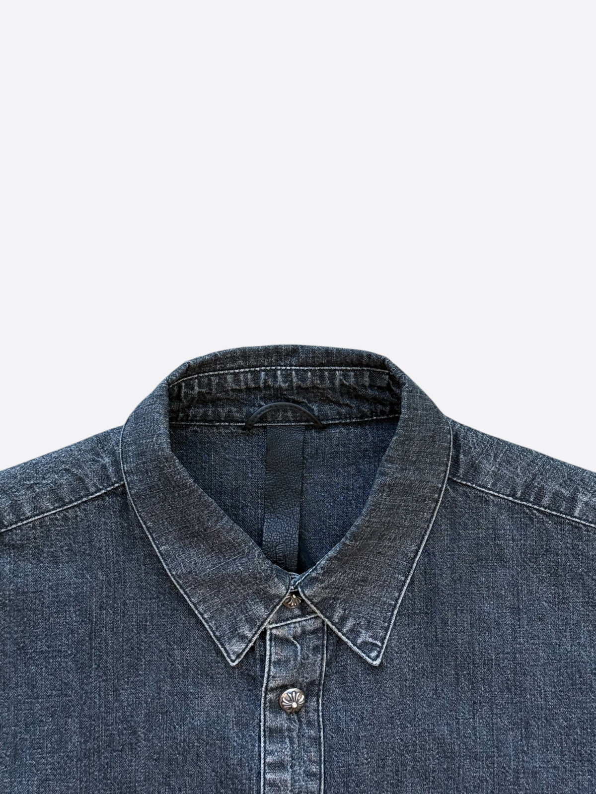 Chrome Hearts Grey Denim Cross Patch Button Up Shirt