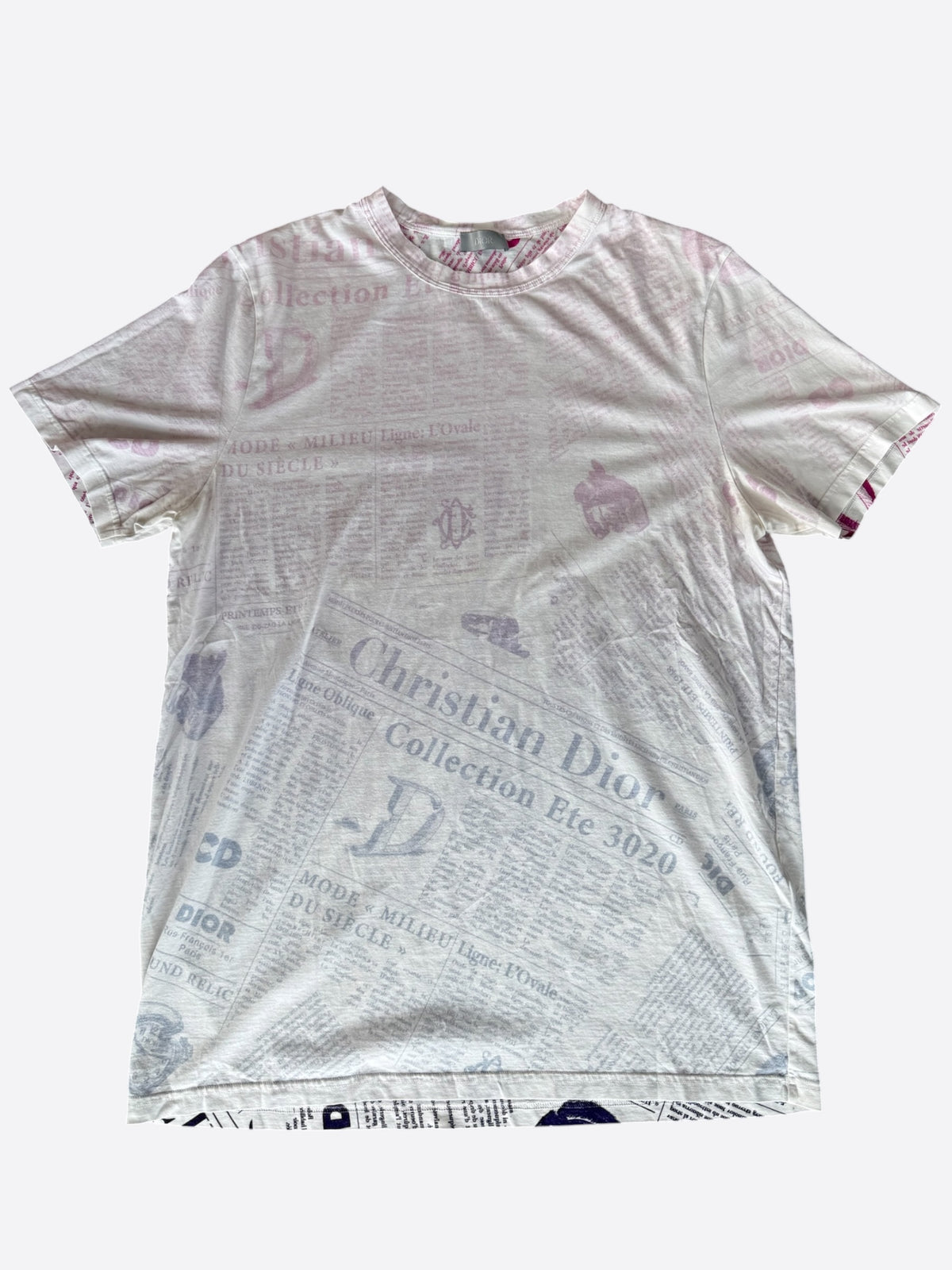 Dior White & Pink Daniel Arsham Newspaper T-Shirt