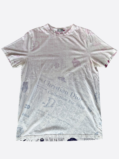 Dior White & Pink Daniel Arsham Newspaper T-Shirt
