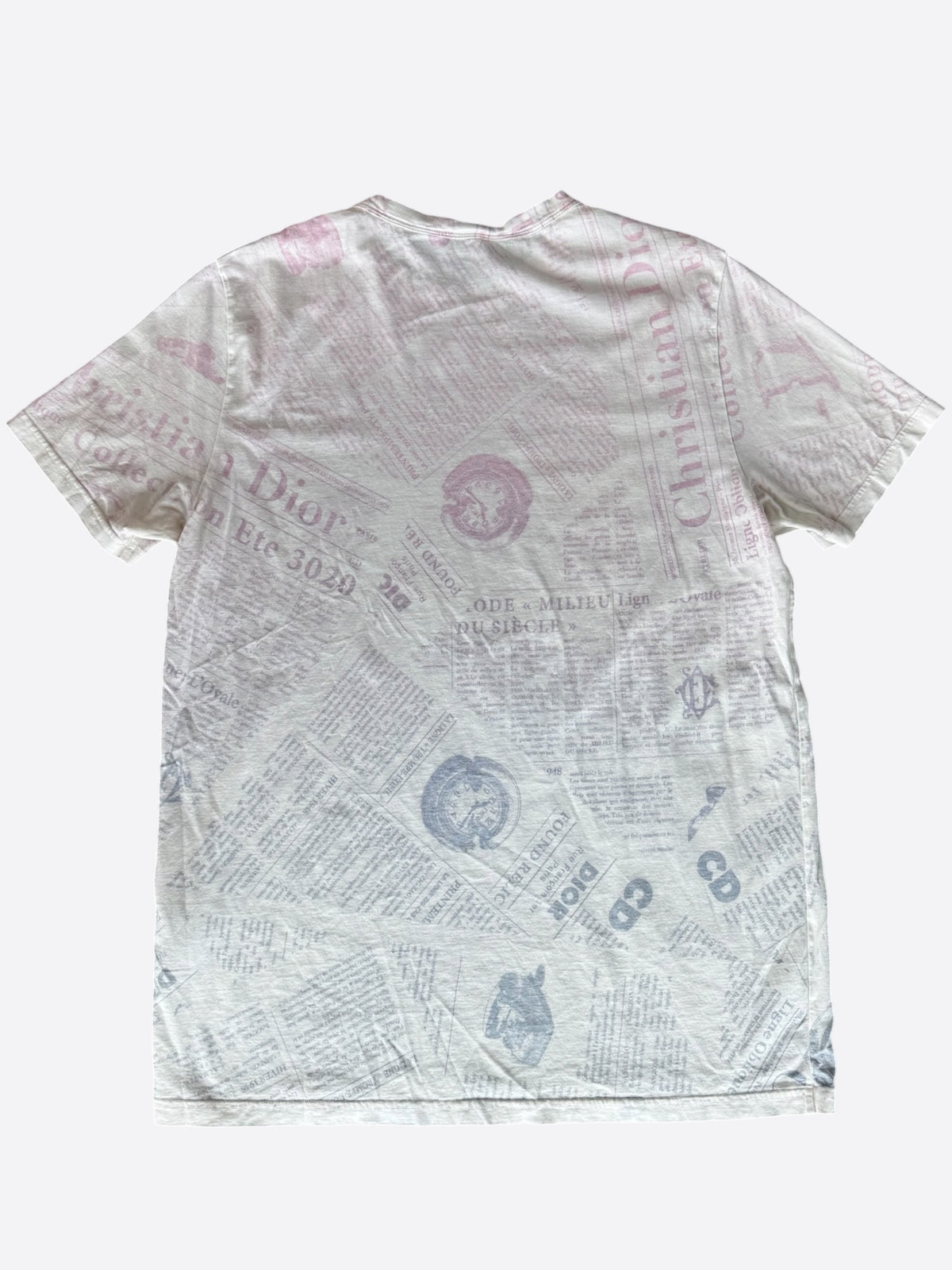 Dior White & Pink Daniel Arsham Newspaper T-Shirt