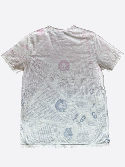 Dior White & Pink Daniel Arsham Newspaper T-Shirt