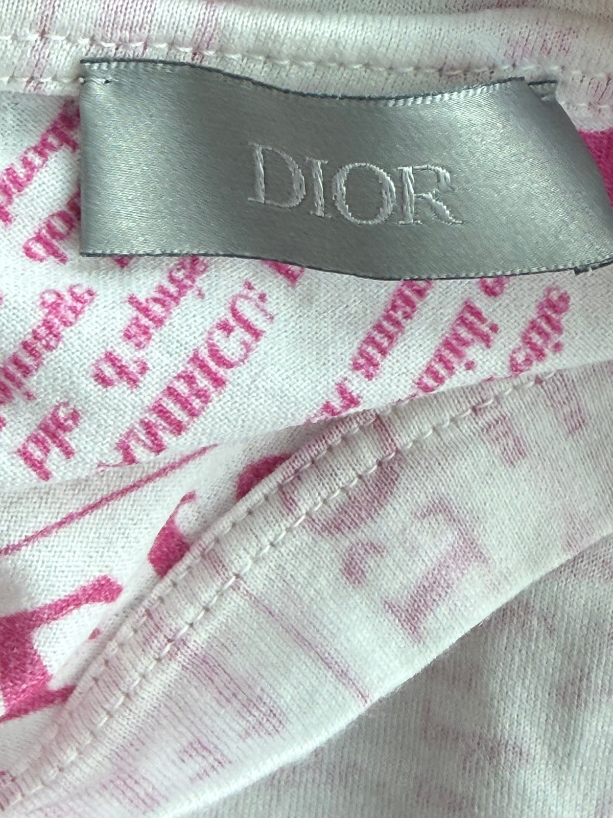 Dior White & Pink Daniel Arsham Newspaper T-Shirt