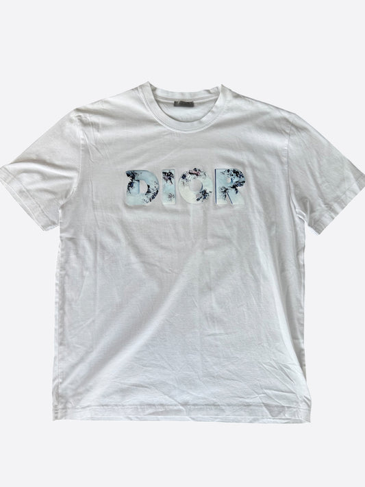 Dior Daniel Arsham White & Blue Eroded Logo T-Shirt