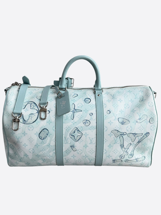 Louis Vuitton White & Blue Aquagarden Monogram Keepall 50