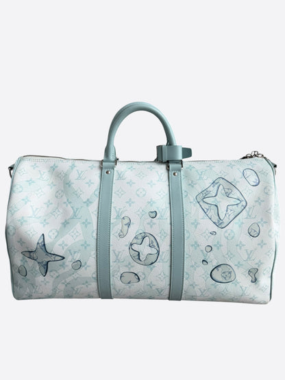 Louis Vuitton White & Blue Aquagarden Monogram Keepall 50