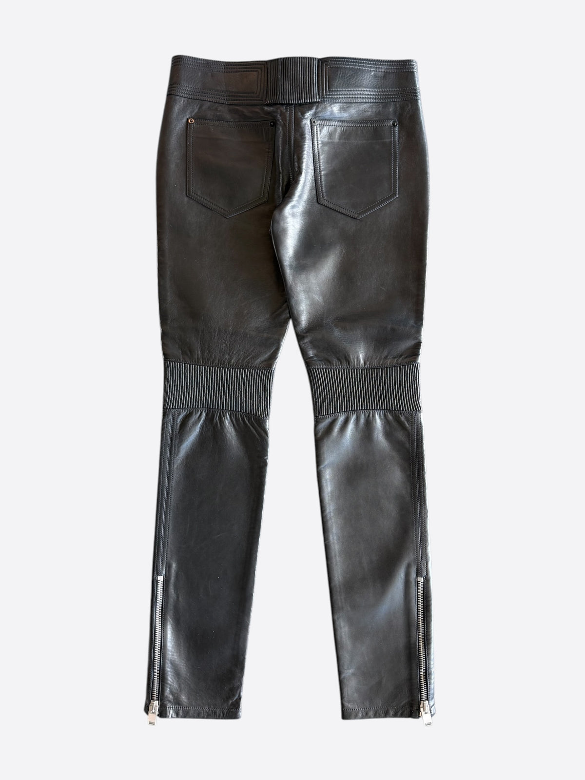 Saint Laurent Black Lambskin Moto Biker Pants