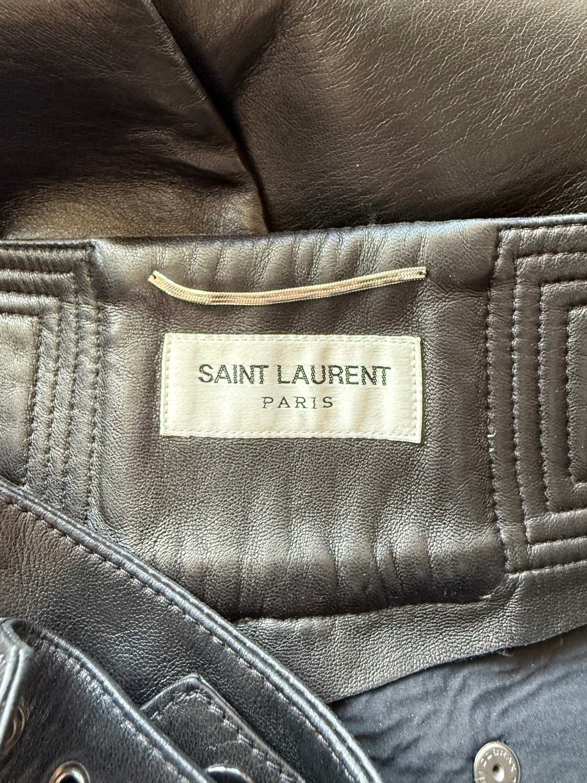 Saint Laurent Black Lambskin Moto Biker Pants