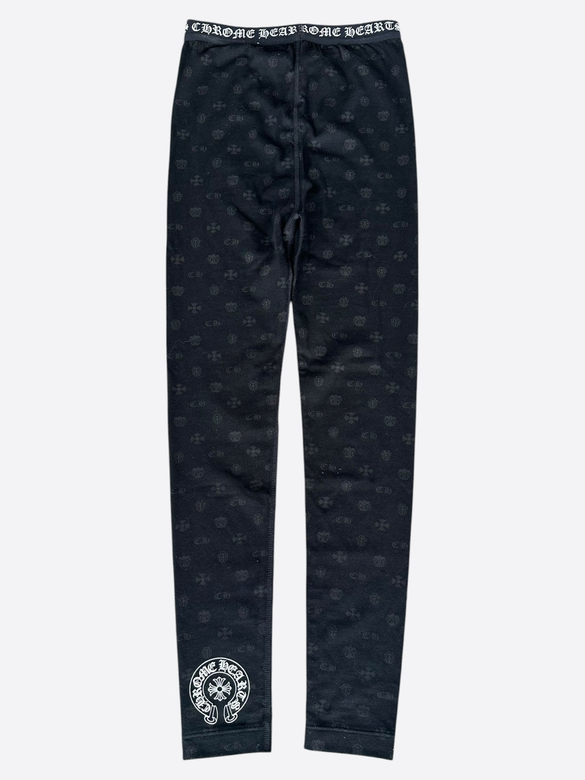 Chrome Hearts Black & White Cross Jacquard Horseshoe Logo Leggings