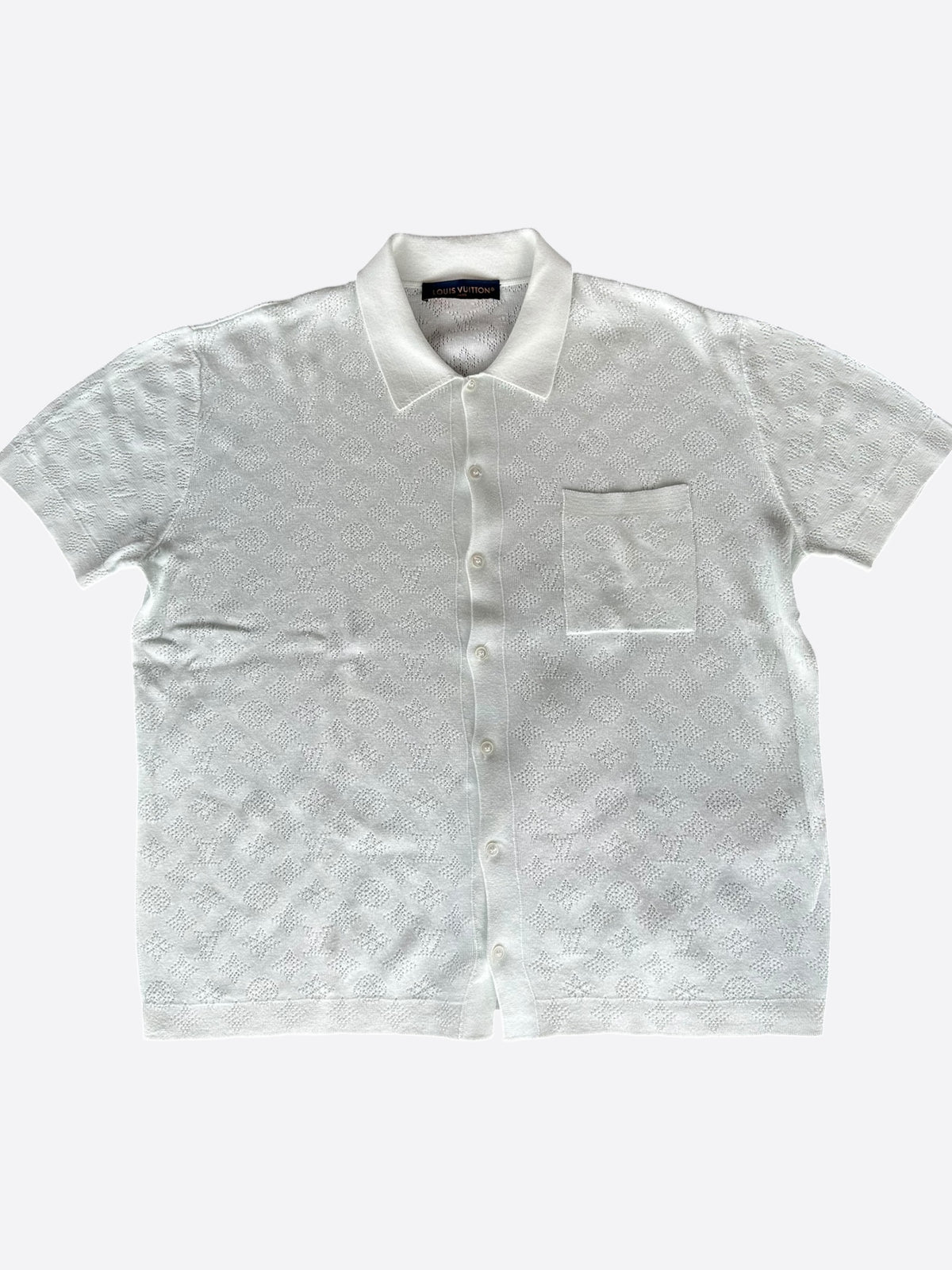Louis Vuitton White Perforated Monogram Knit Polo T-Shirt