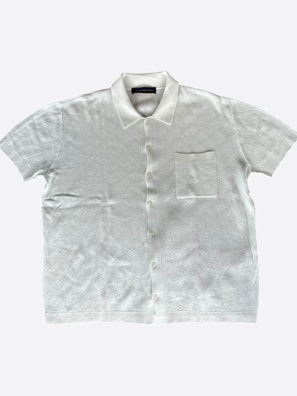 Louis Vuitton White Perforated Monogram Knit Polo T-Shirt