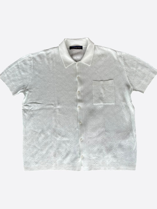 Louis Vuitton White Perforated Monogram Knit Polo T-Shirt