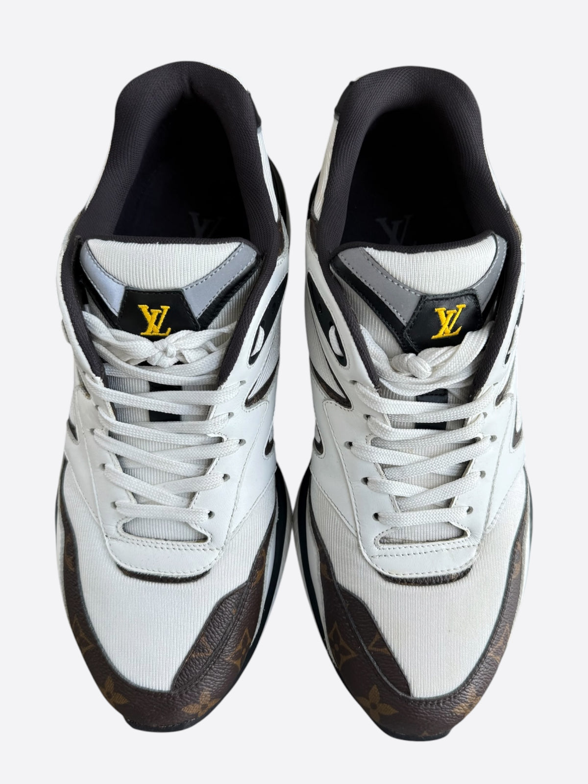 Louis Vuitton White & Brown Monogram LV Trail Sneakers