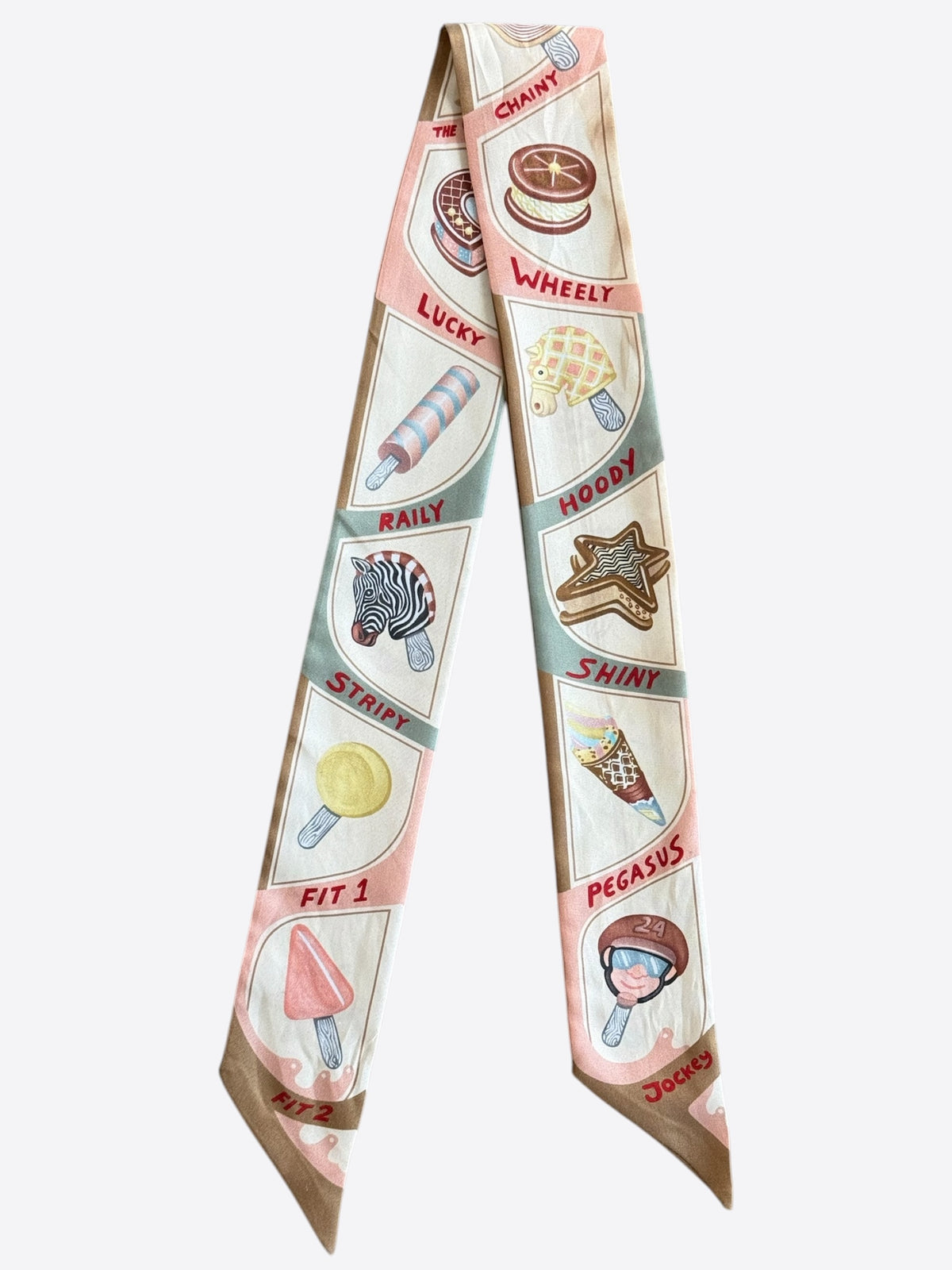 Hermes Cream & Pink Funny Ice Cream Twilly