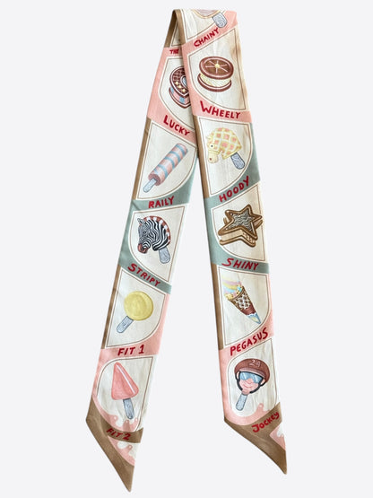 Hermes Cream & Pink Funny Ice Cream Twilly