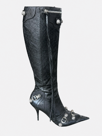 Balenciaga Black Leather Cagole High Boots