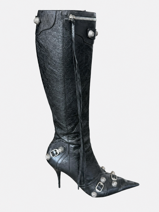 Balenciaga Black Leather Cagole High Boots