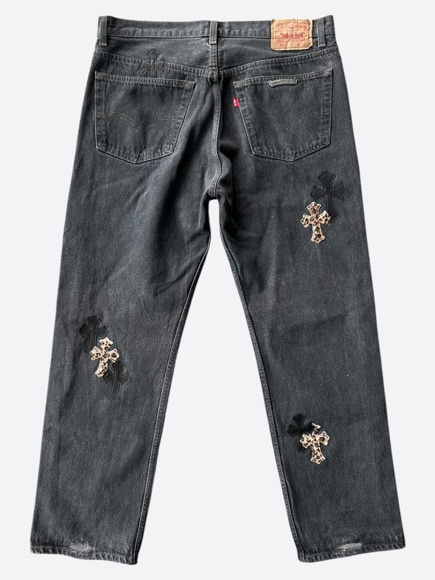 Chrome Hearts Black & Cheetah Cross Patch Jeans