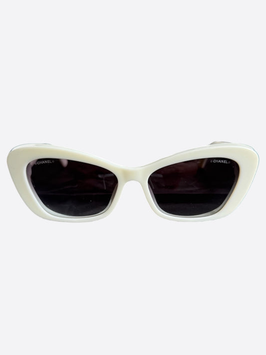 Chanel White Pearl Cat Eye Sunglasses