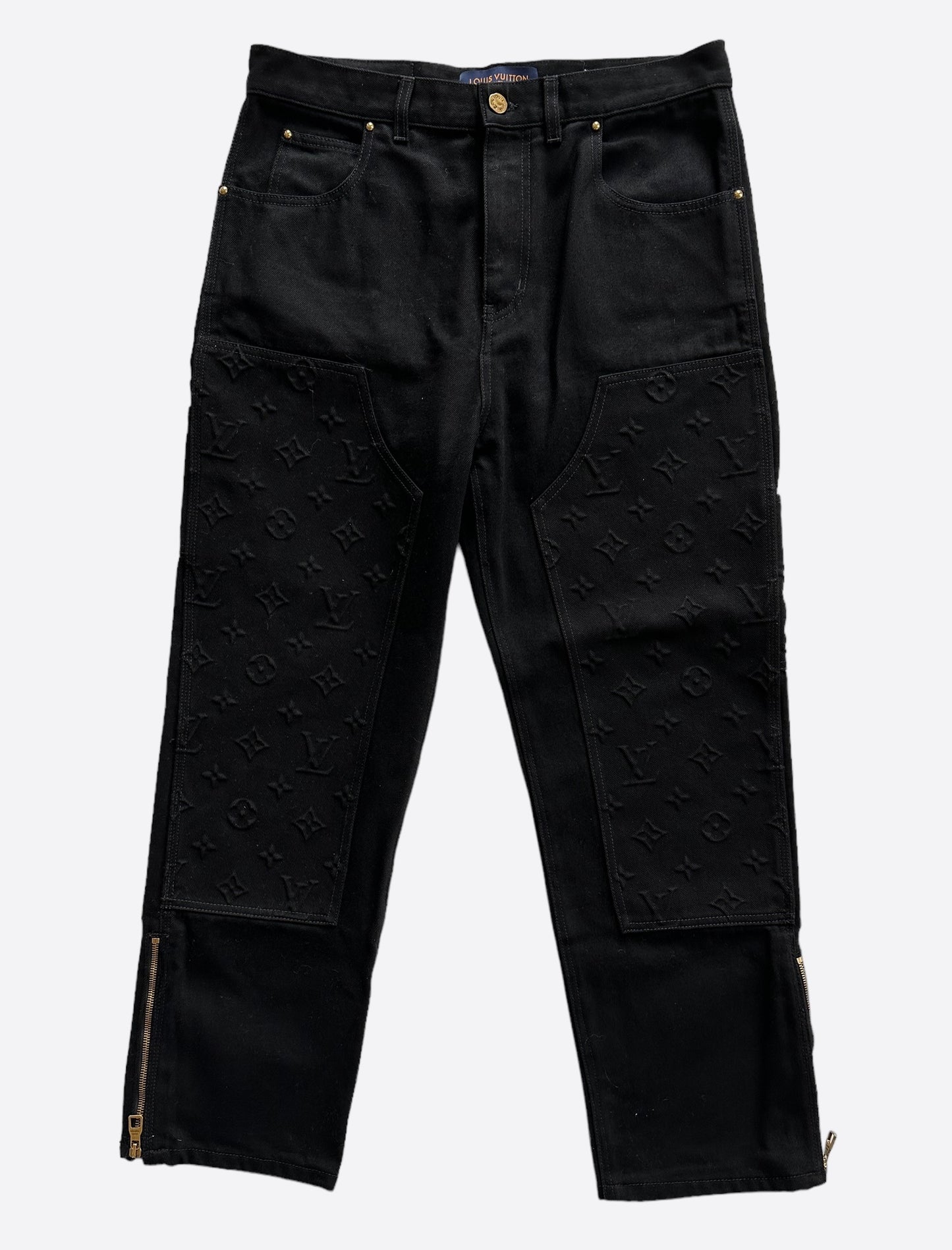 Pre-owned Monogram Detail Carpenter Denim Pants In Black