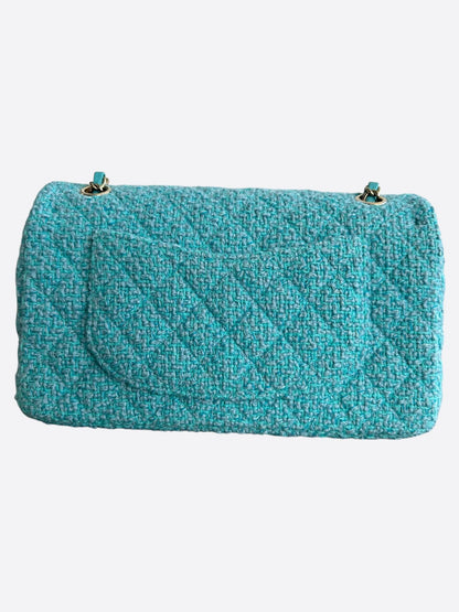 Chanel Turquoise Tweed Quilted Medium Flap Bag