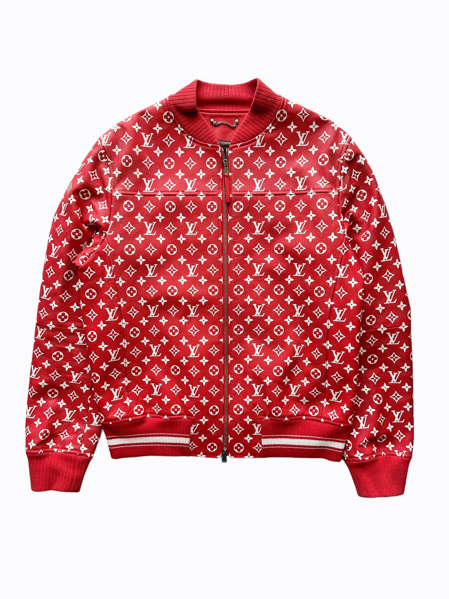 Supreme Louis Vuitton Red Monogram Curve Varsity Jacket Coat