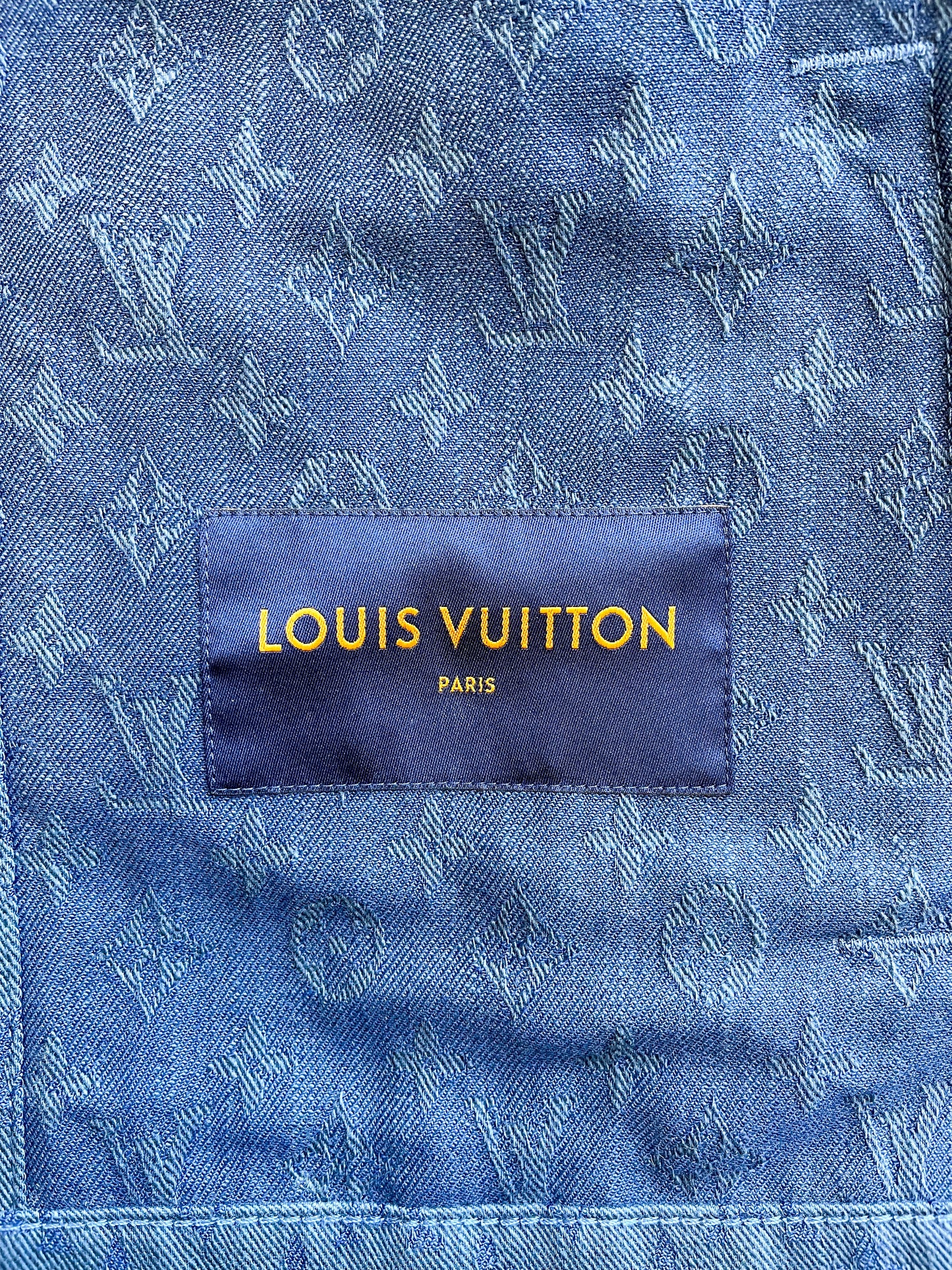 Louis Vuitton Blue Logo Monogram Denim Button Front Jacket L Louis
