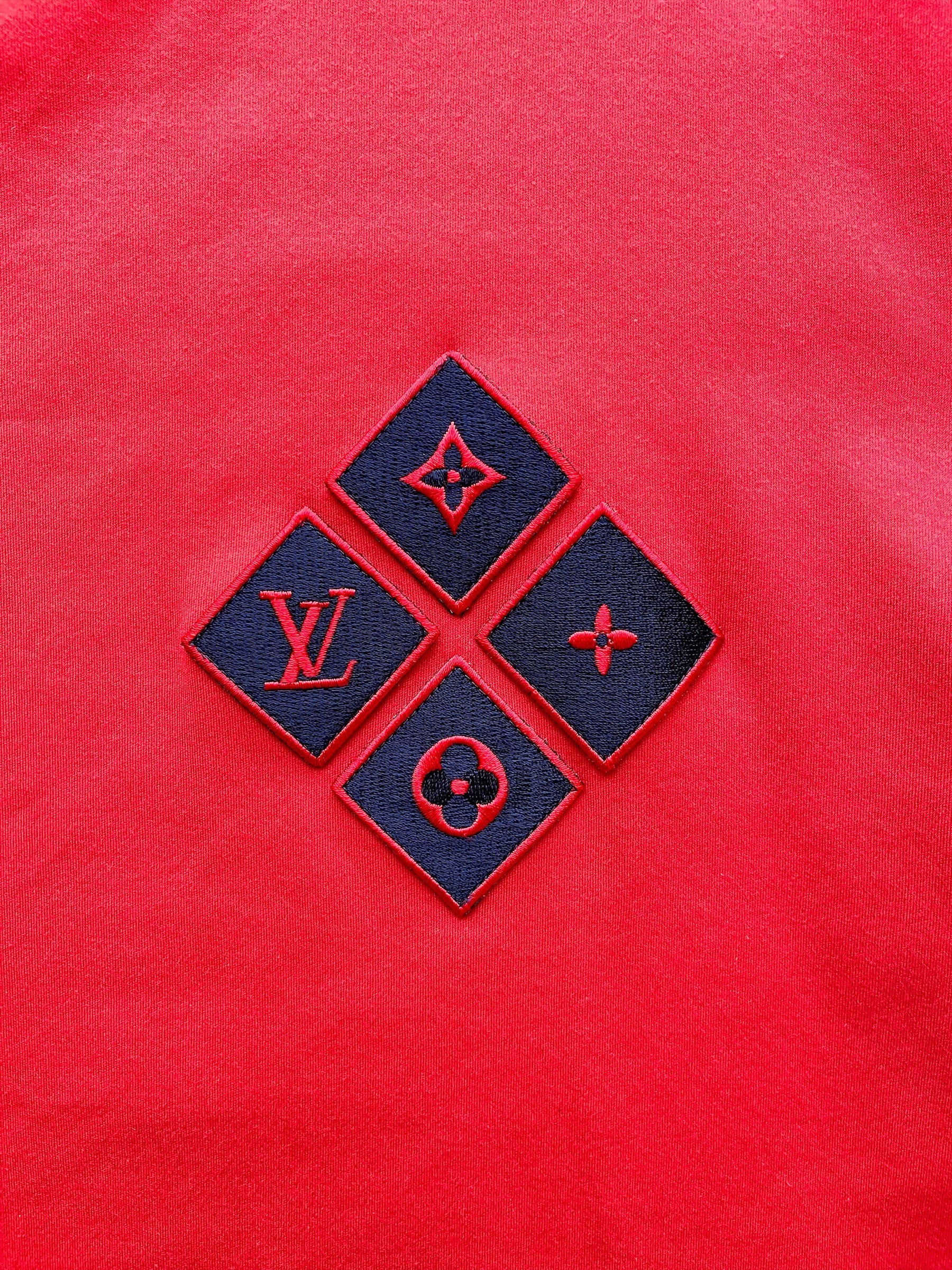 Louis Vuitton Red Logo Embroidered Cotton T-shirt L Louis Vuitton