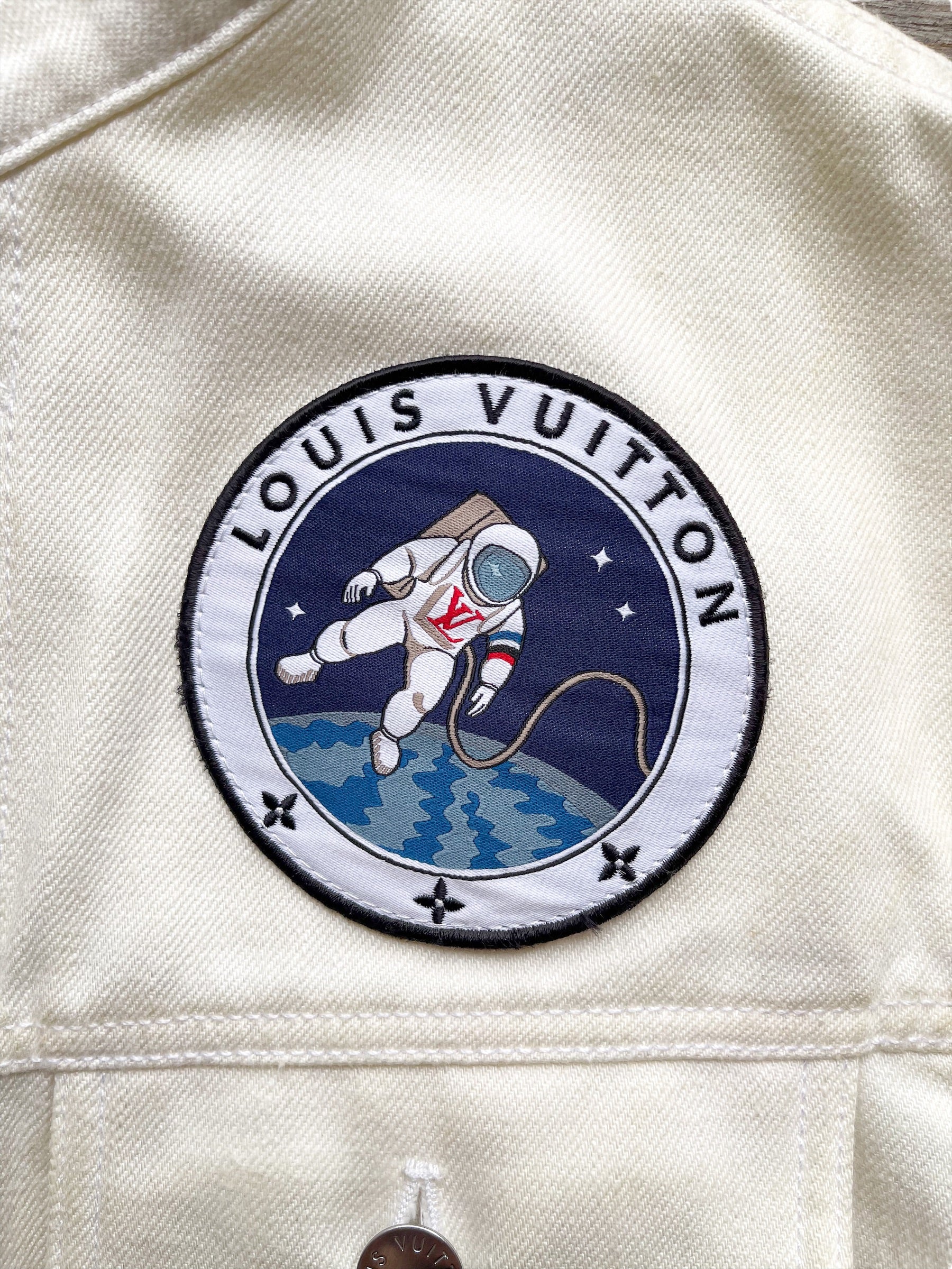 Louis Vuitton White Cotton Space Applique Denim Jacket L Louis