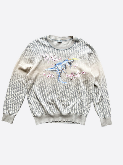Dior Sorayama Oblique Grey Dinosaur Cashmere Sweater Savonches
