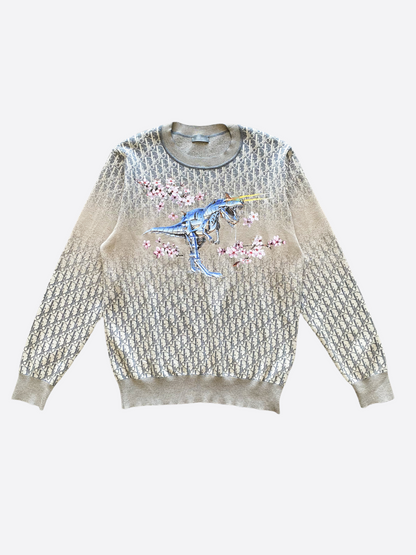 Dior Sorayama Oblique Grey Dinosaur Cashmere Sweater