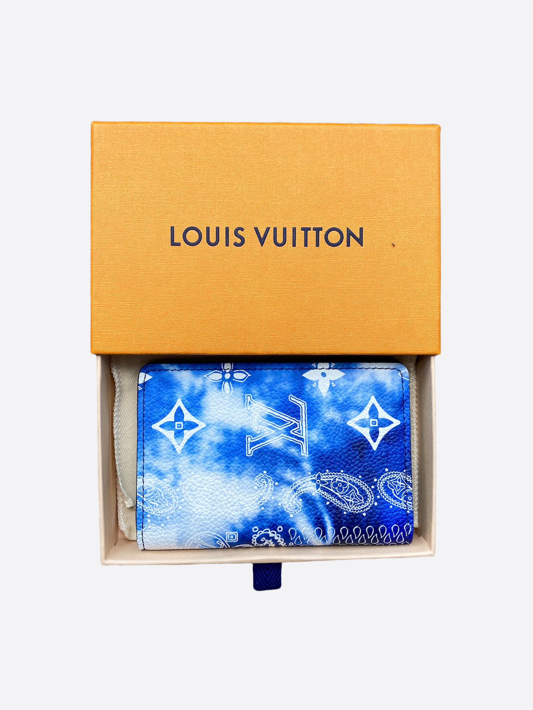 Louis Vuitton POCKET ORGANIZER Giant Monogram Bandana Bleached Blue Wallet  New