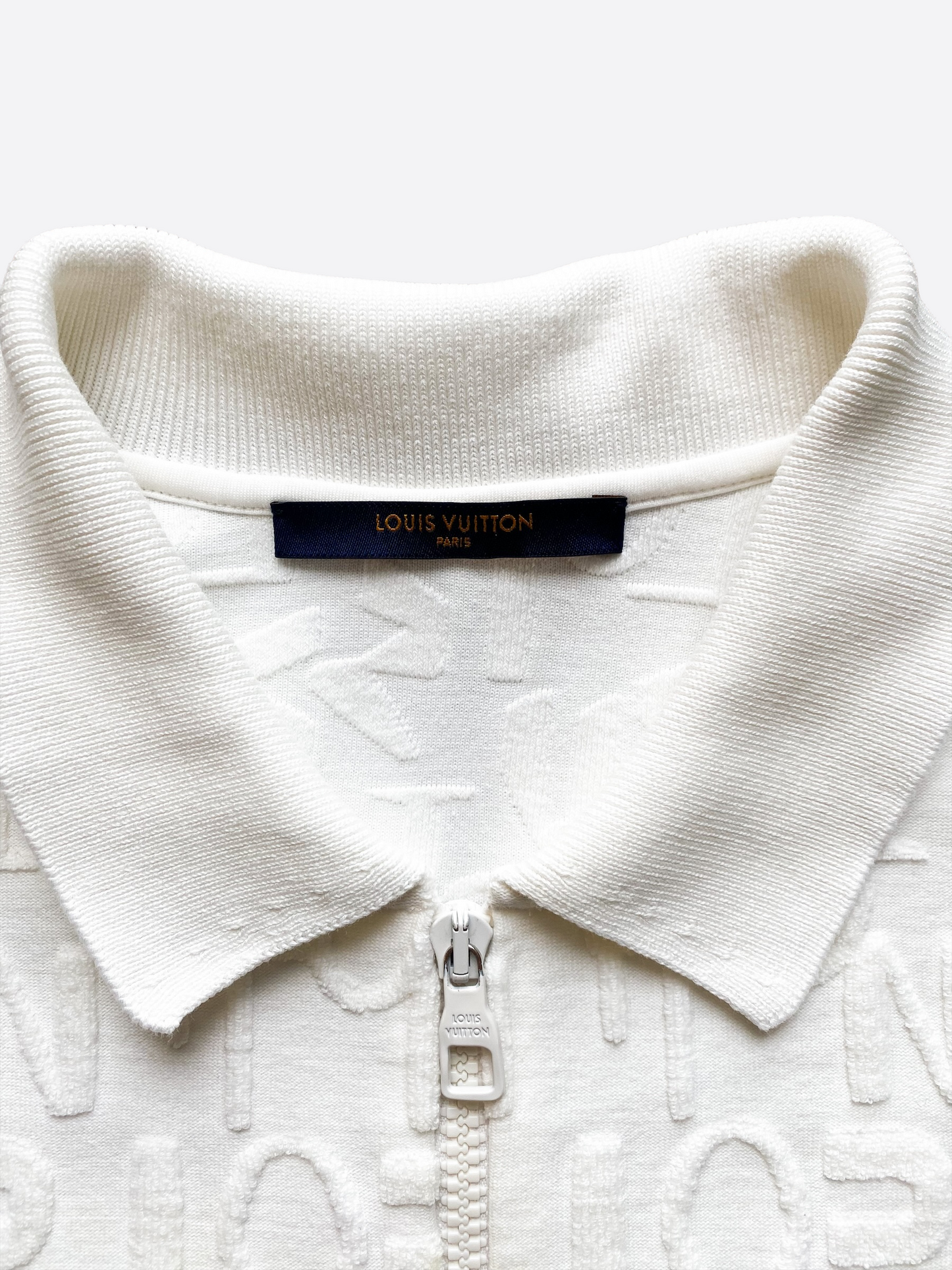 Louis Vuitton White Letter Zip Up Polo T-Shirt