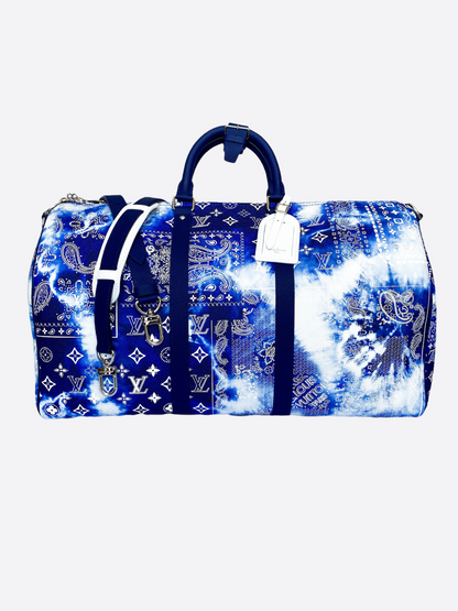 Louis Vuitton Blue Bandana Monogram Keepall 50