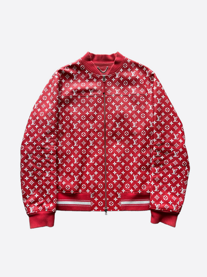 Louis Vuitton Supreme Red Leather Monogram Bomber Jacket Savonches