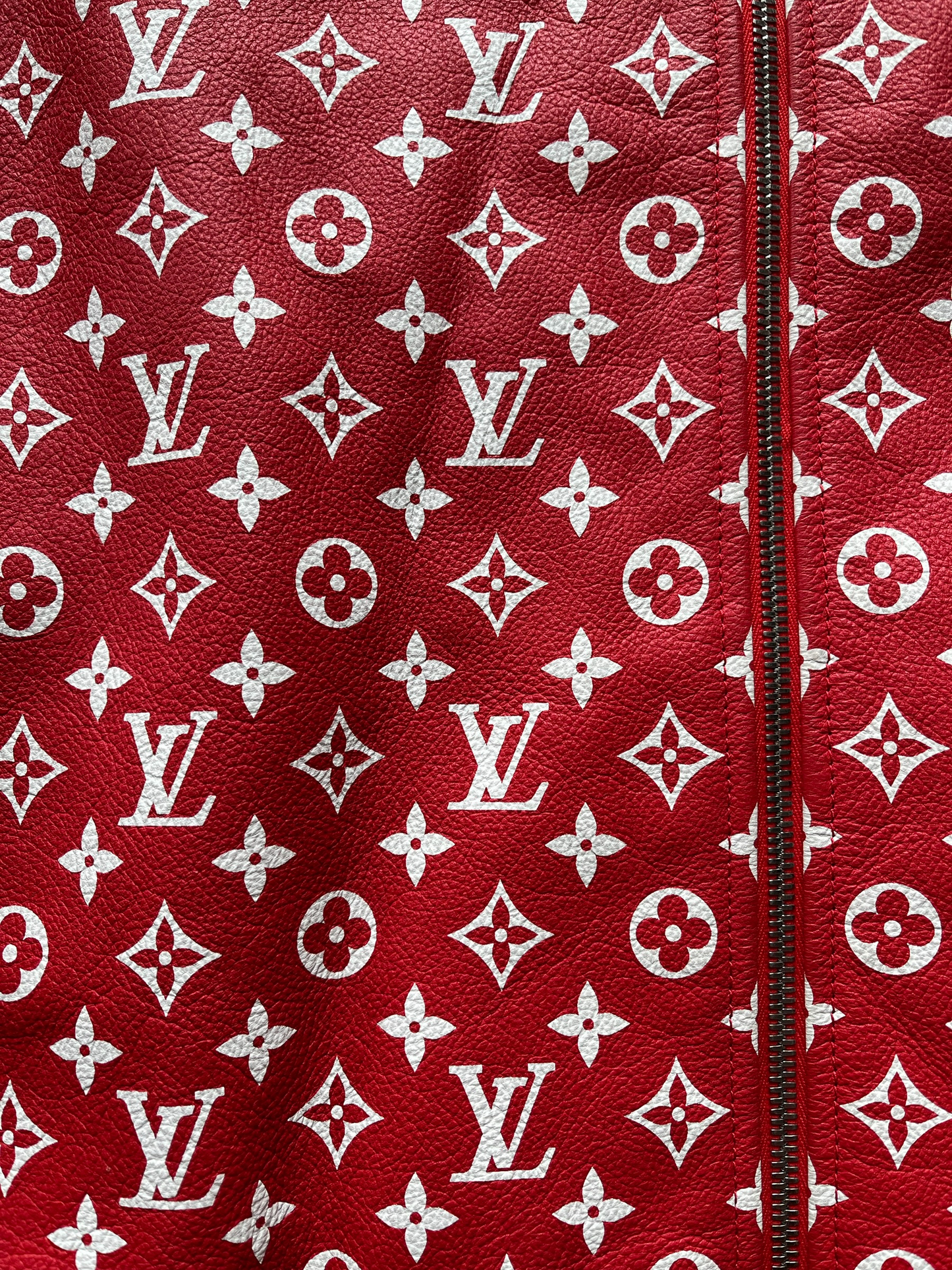 Louis Vuitton Supreme Red Leather Monogram Bomber Jacket