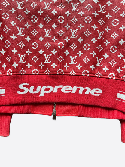 Louis Vuitton Supreme Red Leather Monogram Bomber Jacket