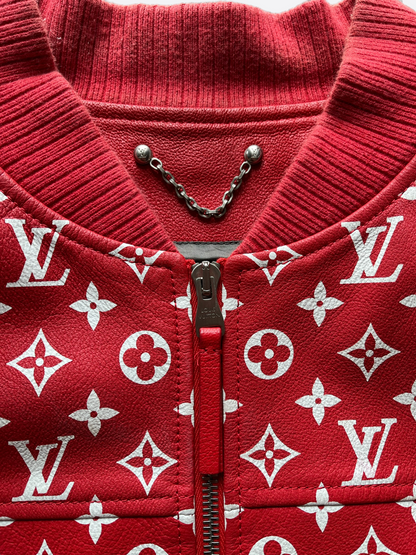 Louis Vuitton Supreme Red Leather Monogram Bomber Jacket