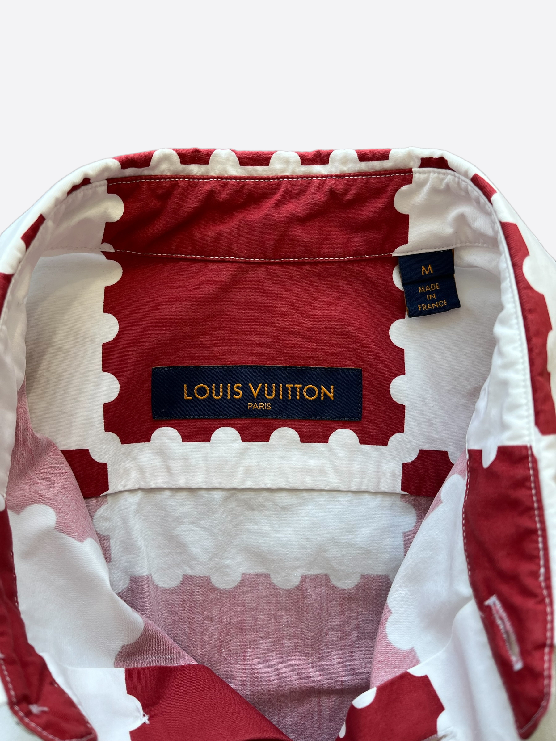 Louis Vuitton Plaid Red White Cotton Womens Blouse Top Button