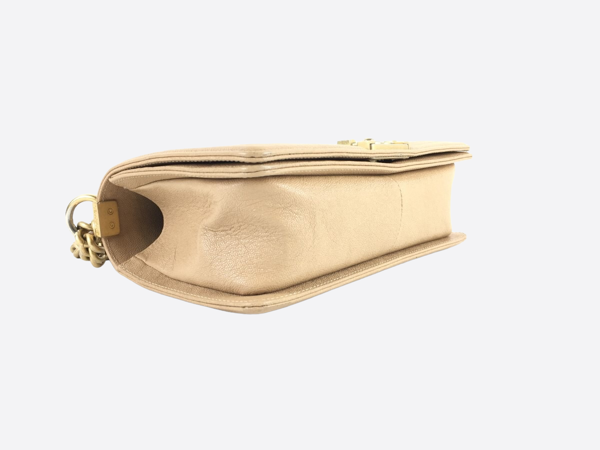 Chanel Light Brown Pebbled Leather Boy Handbag
