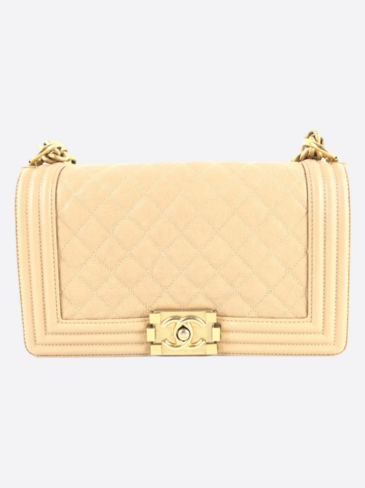 Chanel Light Brown Pebbled Leather Boy Handbag