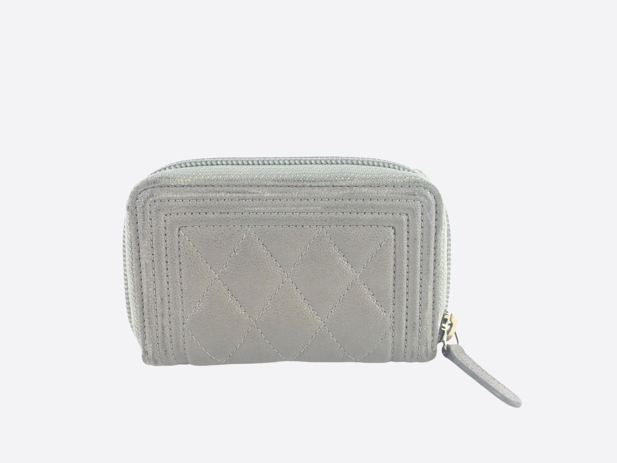 Chanel Gray Chevron Coin Pouch Grey Leather Pony-style calfskin