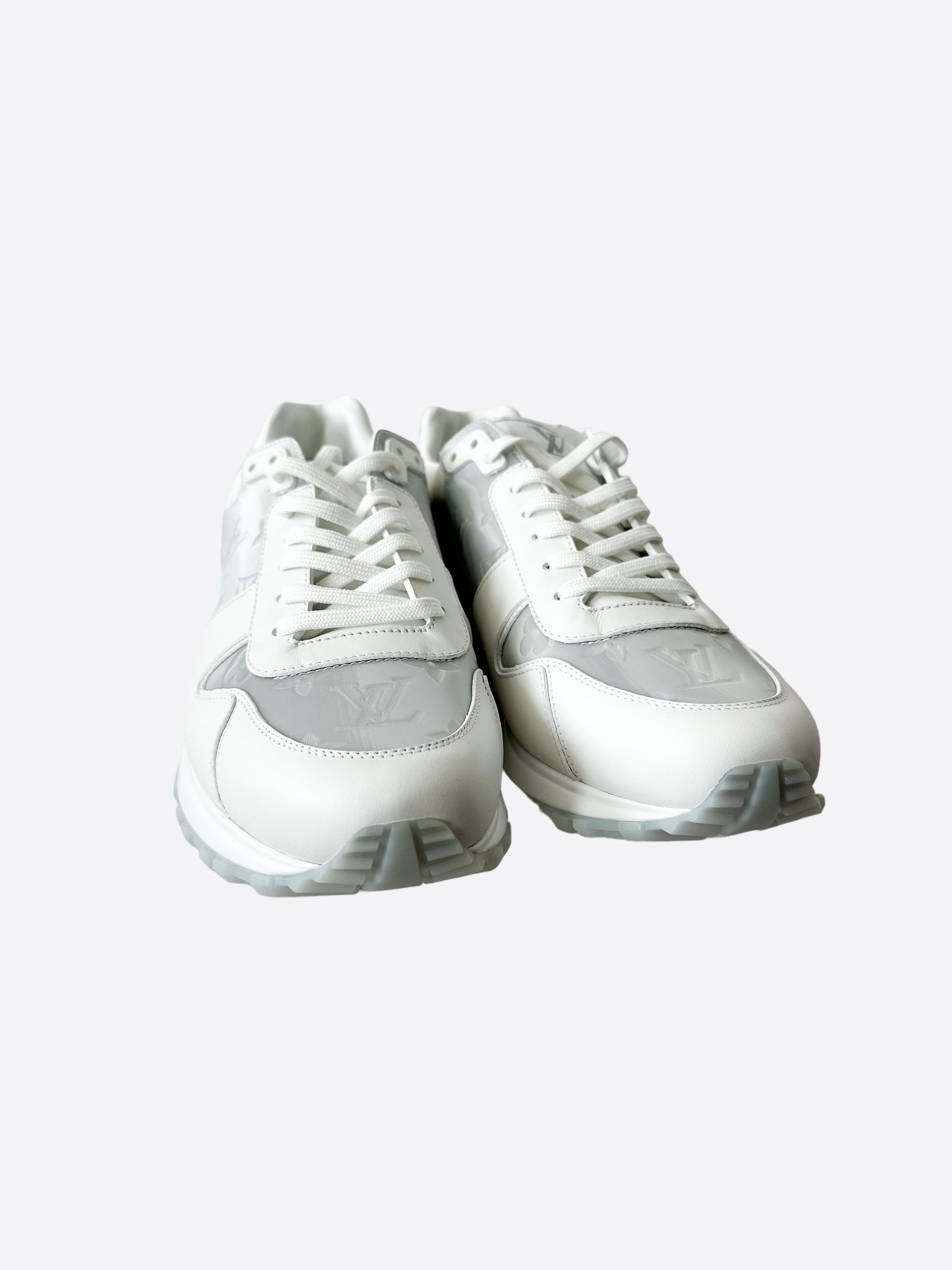LOUIS VUITTON Iridescent Textile Monogram Calfskin Mens Run Away Sneakers 7  White 1188051