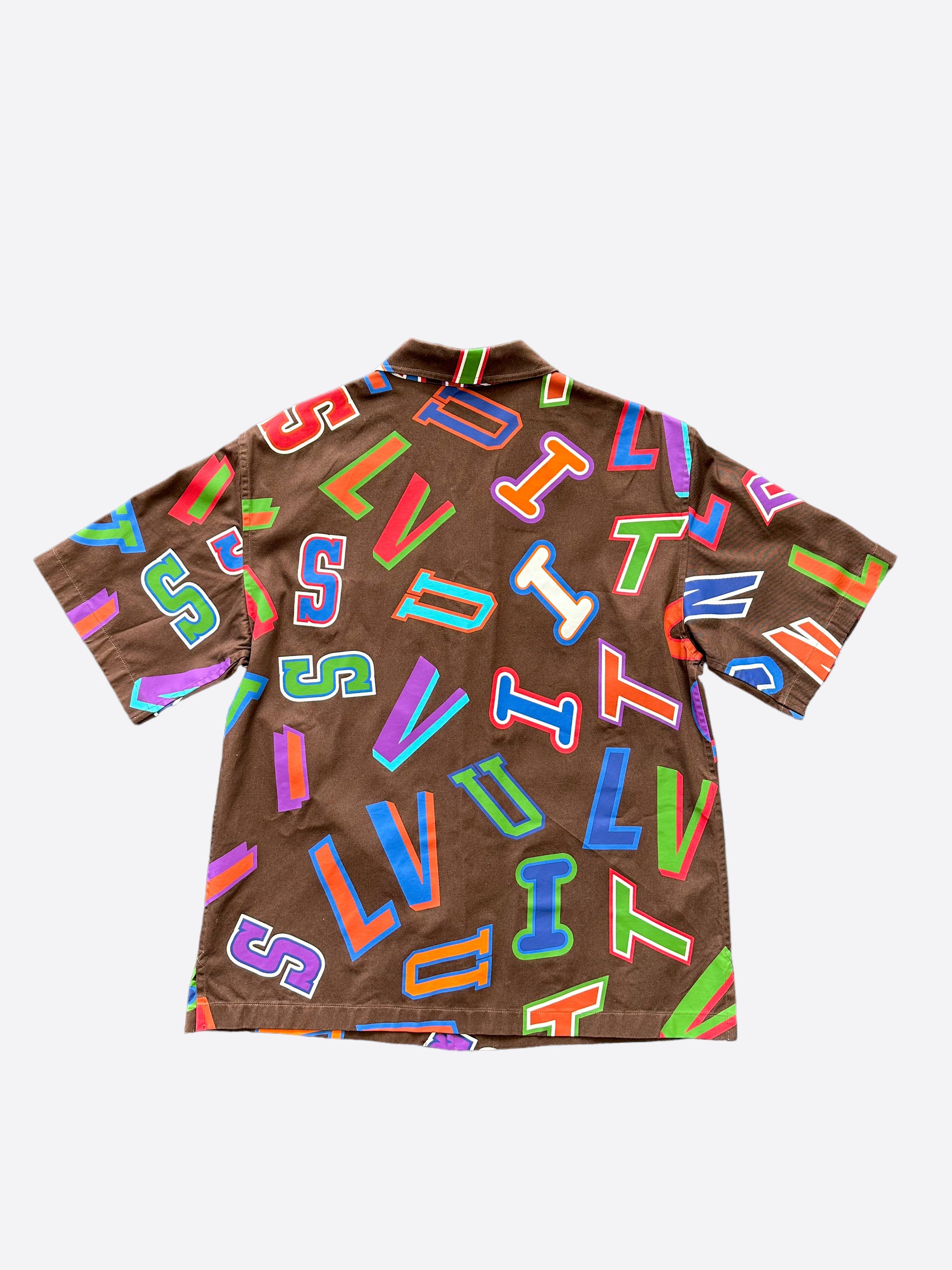 Louis Vuitton NBA Brown Multicolor Letters Button Up Shirt – Savonches