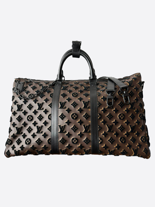 Louis Vuitton Brown & Black Monogram Triangle Tuffetage Keepall